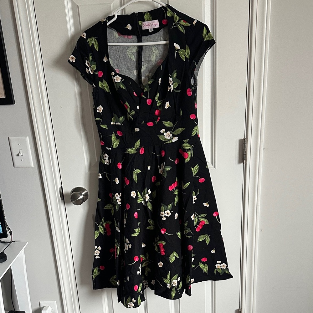 Cherry Floral Black Dress